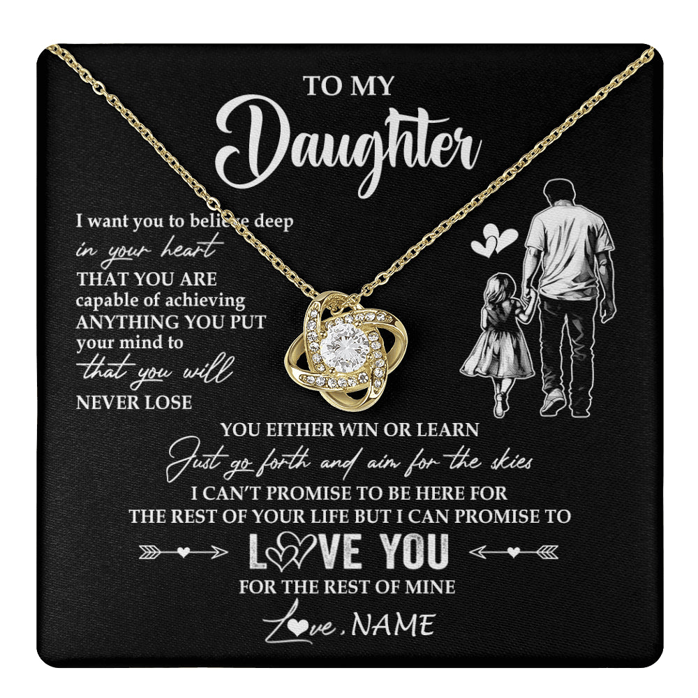 Love Knot Necklace 18K Yellow Gold Finish | 1 | Personalized To My Daughter Necklace You Will Never Lose From Dad Father Daughter Birthday Gifts Graduation Christmas Customized Gift Box Message Card | teecentury