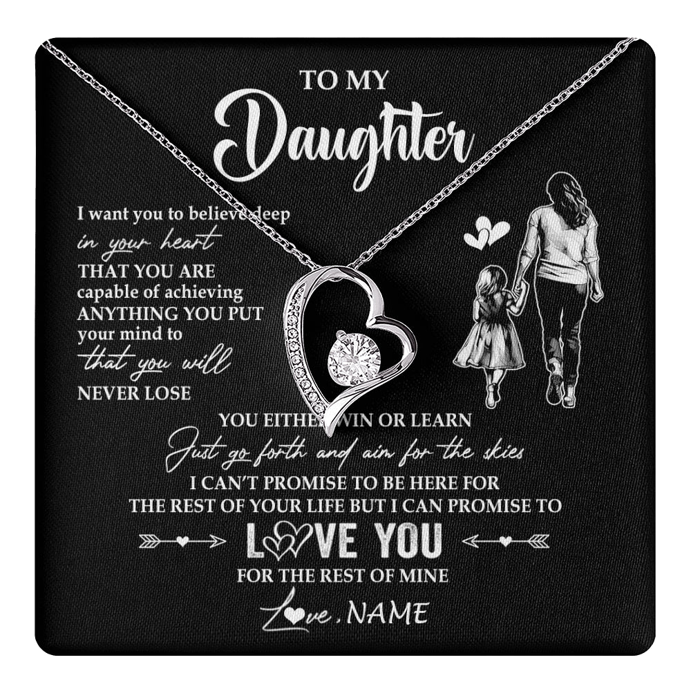 Forever Love Necklace 14K White Gold Finish | 1 | Personalized To My Daughter Necklace You Will Never Lose From Mom Mother Daughter Birthday Gifts Graduation Christmas Customized Gift Box Message Card | teecentury