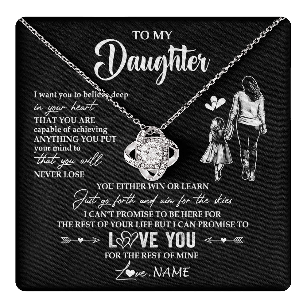 Love Knot Necklace 14K White Gold Finish | 1 | Personalized To My Daughter Necklace You Will Never Lose From Mom Mother Daughter Birthday Gifts Graduation Christmas Customized Gift Box Message Card | teecentury