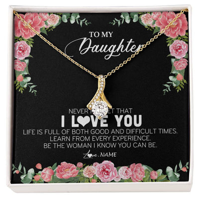 Alluring Beauty Necklace 18K Yellow Gold Finish | Personalized To My Daughter Necklace from Dad Father Never Forget I Love You Floral Jewelry for Daughter Birthday Graduation Christmas Customized Message Card | teecentury