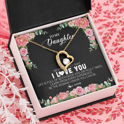 Forever Love Necklace 18K Yellow Gold Finish | Personalized To My Daughter Necklace from Dad Father Never Forget I Love You Floral Jewelry for Daughter Birthday Graduation Christmas Customized Message Card | teecentury