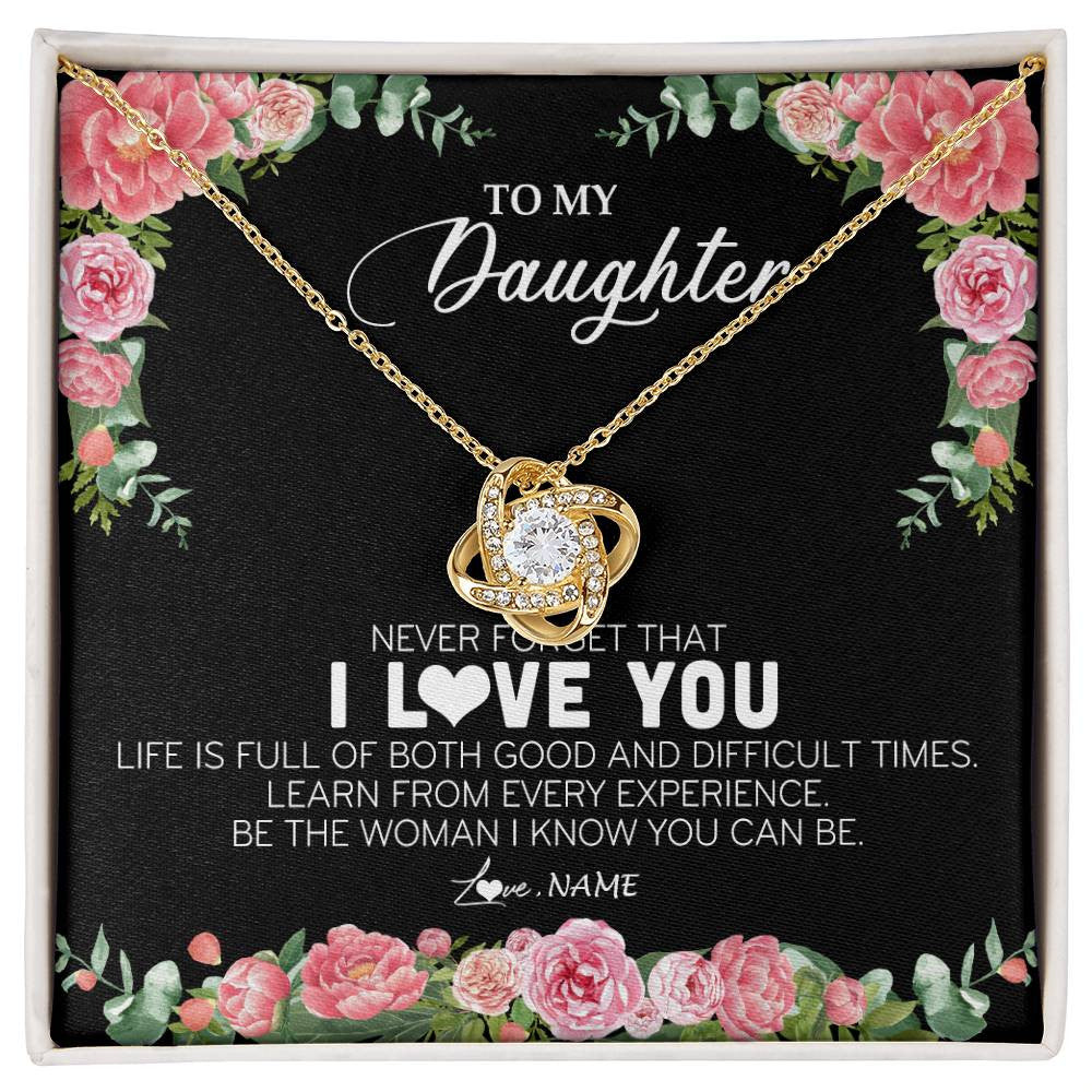 Love Knot Necklace 18K Yellow Gold Finish | Personalized To My Daughter Necklace from Dad Father Never Forget I Love You Floral Jewelry for Daughter Birthday Graduation Christmas Customized Message Card | teecentury