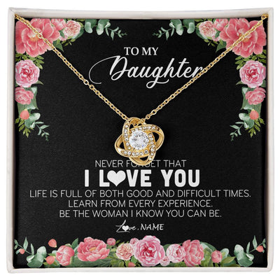 Love Knot Necklace 18K Yellow Gold Finish | Personalized To My Daughter Necklace from Dad Father Never Forget I Love You Floral Jewelry for Daughter Birthday Graduation Christmas Customized Message Card | teecentury