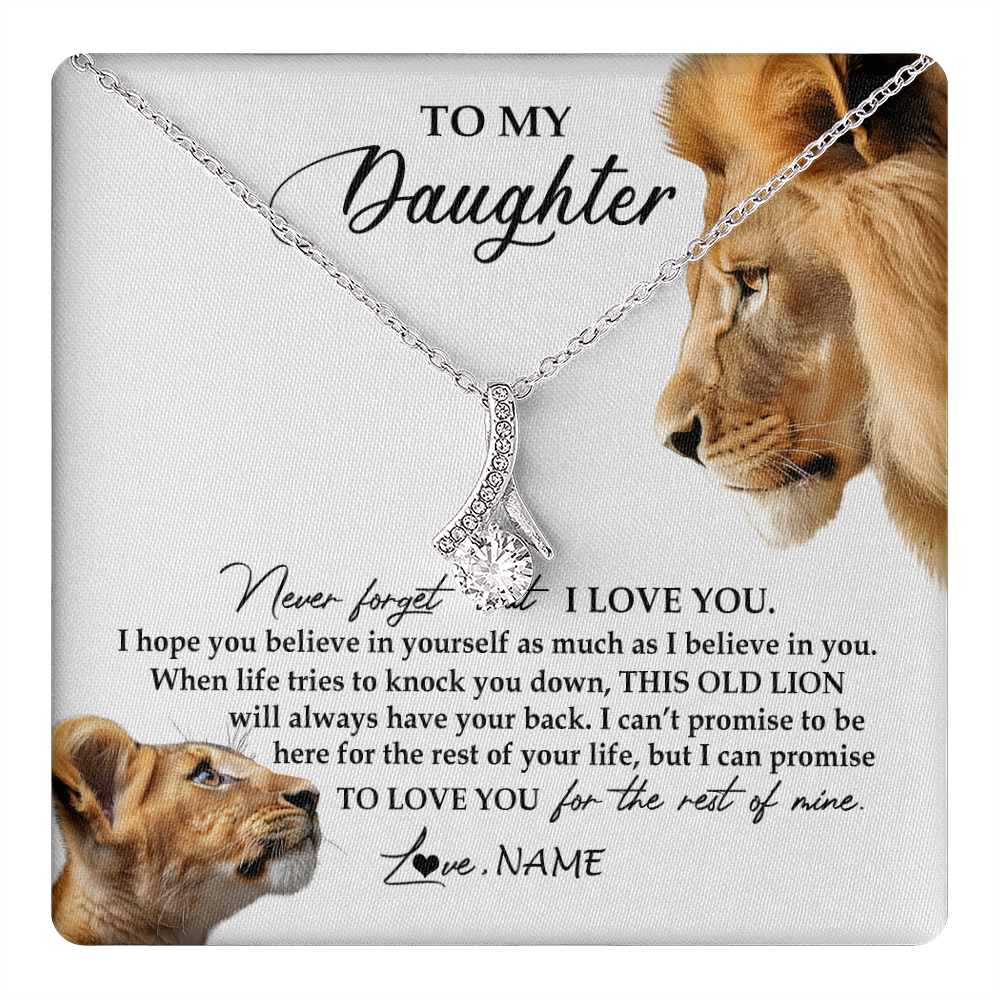 Alluring Beauty Necklace 14K White Gold Finish | 1 | Personalized To My Daughter Necklace from Dad Father Never Forget I Love You Lion Jewelry Daughter Birthday Graduation Christmas Customized Message Card | teecentury