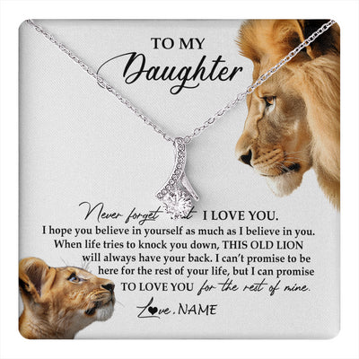 Alluring Beauty Necklace 14K White Gold Finish | 1 | Personalized To My Daughter Necklace from Dad Father Never Forget I Love You Lion Jewelry Daughter Birthday Graduation Christmas Customized Message Card | teecentury