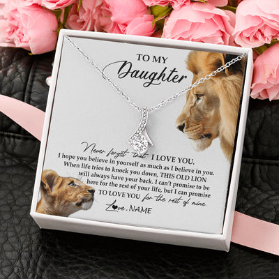 Alluring Beauty Necklace 14K White Gold Finish | 2 | Personalized To My Daughter Necklace from Dad Father Never Forget I Love You Lion Jewelry Daughter Birthday Graduation Christmas Customized Message Card | teecentury