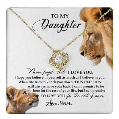 Love Knot Necklace 18K Yellow Gold Finish | 1 | Personalized To My Daughter Necklace from Dad Father Never Forget I Love You Lion Jewelry Daughter Birthday Graduation Christmas Customized Message Card | teecentury