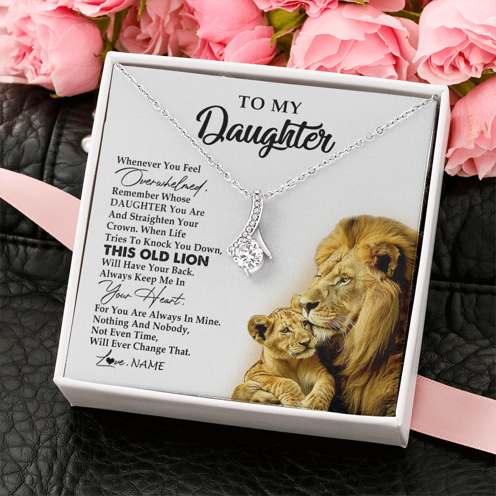 Alluring Beauty Necklace 14K White Gold Finish | 2 | Personalized To My Daughter Necklace from Dad Father Whenever You Fell Overwhelmed Lion Daughter Birthday Graduation Christmas Customized Gift Box Message Card | teecentury