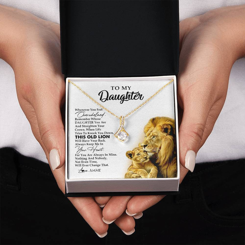 Alluring Beauty Necklace 18K Yellow Gold Finish | 2 | Personalized To My Daughter Necklace from Dad Father Whenever You Fell Overwhelmed Lion Daughter Birthday Graduation Christmas Customized Gift Box Message Card | teecentury