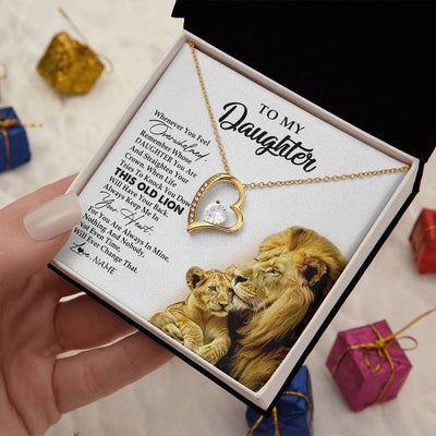 Forever Love Necklace 18K Yellow Gold Finish | 2 | Personalized To My Daughter Necklace from Dad Father Whenever You Fell Overwhelmed Lion Daughter Birthday Graduation Christmas Customized Gift Box Message Card | teecentury