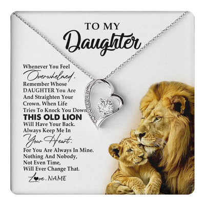 Forever Love Necklace 14K White Gold Finish | 1 | Personalized To My Daughter Necklace from Dad Father Whenever You Fell Overwhelmed Lion Daughter Birthday Graduation Christmas Customized Gift Box Message Card | teecentury