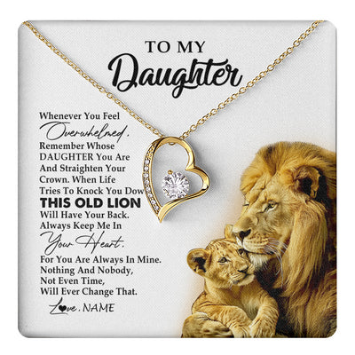Forever Love Necklace 18K Yellow Gold Finish | 1 | Personalized To My Daughter Necklace from Dad Father Whenever You Fell Overwhelmed Lion Daughter Birthday Graduation Christmas Customized Gift Box Message Card | teecentury