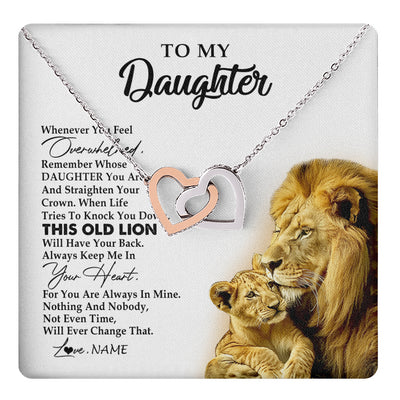 Interlocking Hearts Necklace Stainless Steel & Rose Gold Finish | 1 | Personalized To My Daughter Necklace from Dad Father Whenever You Fell Overwhelmed Lion Daughter Birthday Graduation Christmas Customized Gift Box Message Card | teecentury