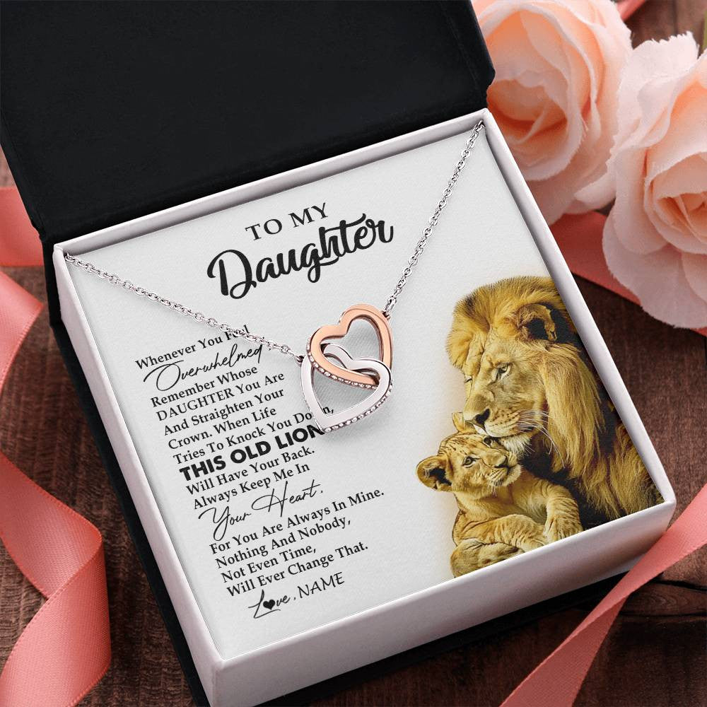 Interlocking Hearts Necklace Stainless Steel & Rose Gold Finish | 2 | Personalized To My Daughter Necklace from Dad Father Whenever You Fell Overwhelmed Lion Daughter Birthday Graduation Christmas Customized Gift Box Message Card | teecentury