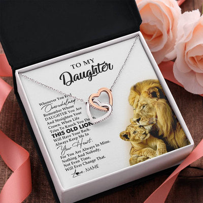 Interlocking Hearts Necklace Stainless Steel & Rose Gold Finish | 2 | Personalized To My Daughter Necklace from Dad Father Whenever You Fell Overwhelmed Lion Daughter Birthday Graduation Christmas Customized Gift Box Message Card | teecentury