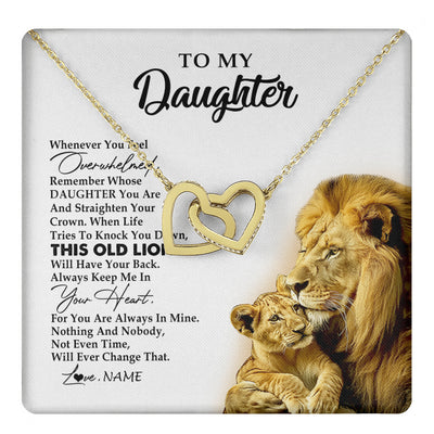 Interlocking Hearts Necklace 18K Yellow Gold Finish | 1 | Personalized To My Daughter Necklace from Dad Father Whenever You Fell Overwhelmed Lion Daughter Birthday Graduation Christmas Customized Gift Box Message Card | teecentury