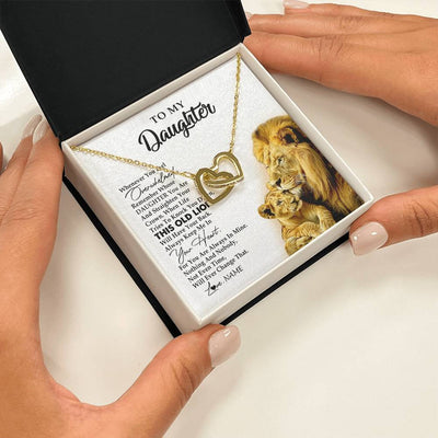 Interlocking Hearts Necklace 18K Yellow Gold Finish | 2 | Personalized To My Daughter Necklace from Dad Father Whenever You Fell Overwhelmed Lion Daughter Birthday Graduation Christmas Customized Gift Box Message Card | teecentury