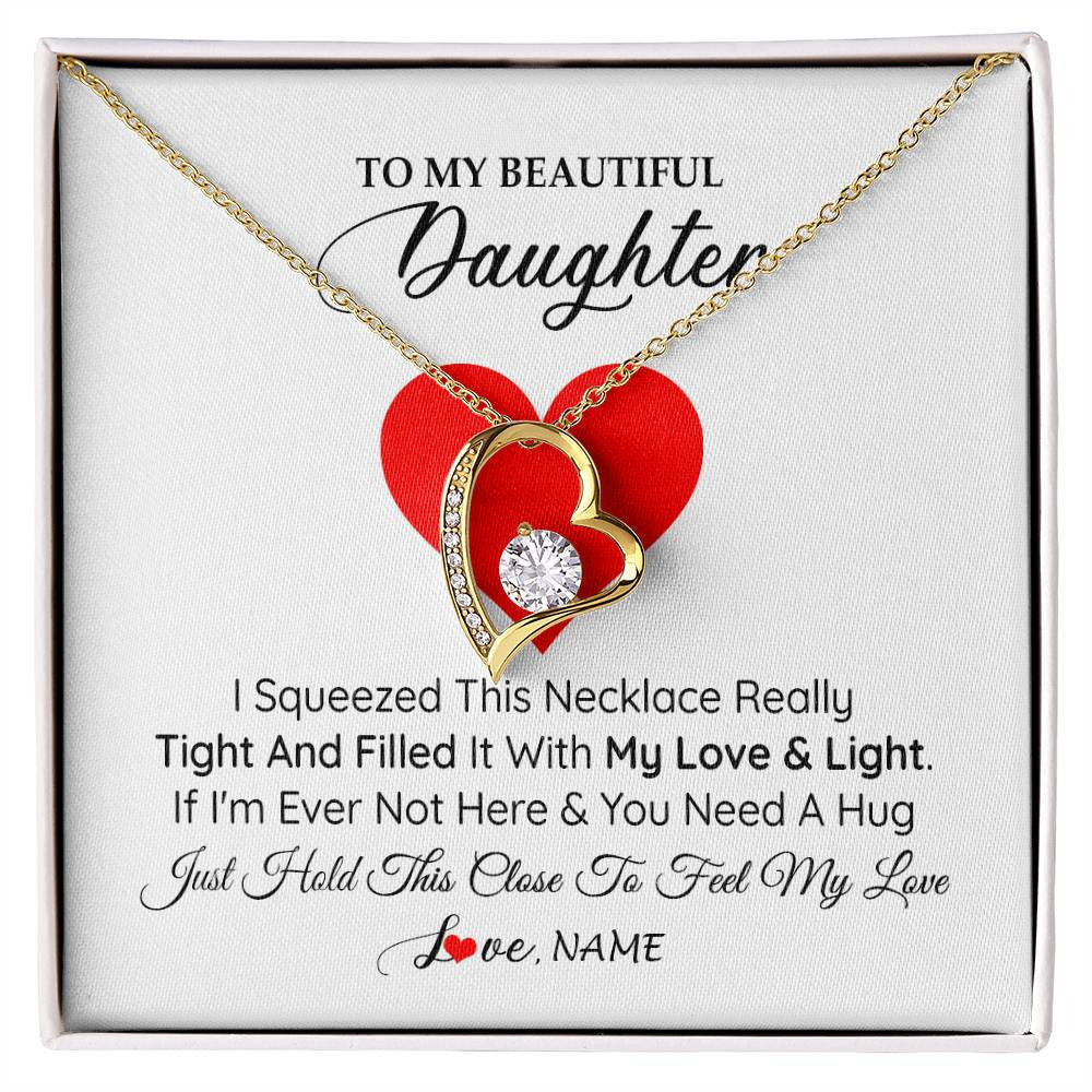 Forever Love Necklace 18K Yellow Gold Finish | 1 | Personalized To My Daughter Necklace from Mom Dad I Squeezed This Necklace Daughter Birthday Graduation Christmas Customized Gift Box Message Card | teecentury