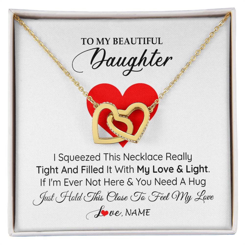 Interlocking Hearts Necklace 18K Yellow Gold Finish | 1 | Personalized To My Daughter Necklace from Mom Dad I Squeezed This Necklace Daughter Birthday Graduation Christmas Customized Gift Box Message Card | teecentury