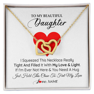 Interlocking Hearts Necklace 18K Yellow Gold Finish | 1 | Personalized To My Daughter Necklace from Mom Dad I Squeezed This Necklace Daughter Birthday Graduation Christmas Customized Gift Box Message Card | teecentury