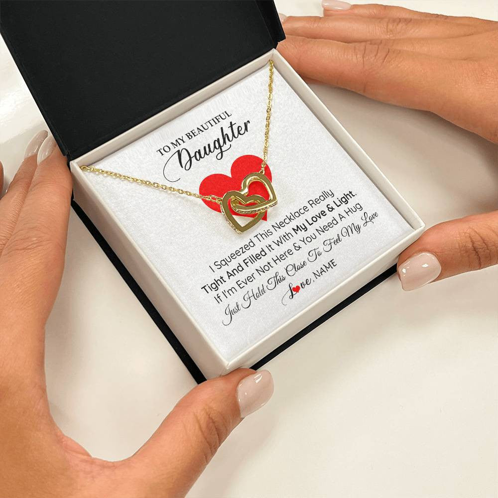 Interlocking Hearts Necklace 18K Yellow Gold Finish | 2 | Personalized To My Daughter Necklace from Mom Dad I Squeezed This Necklace Daughter Birthday Graduation Christmas Customized Gift Box Message Card | teecentury