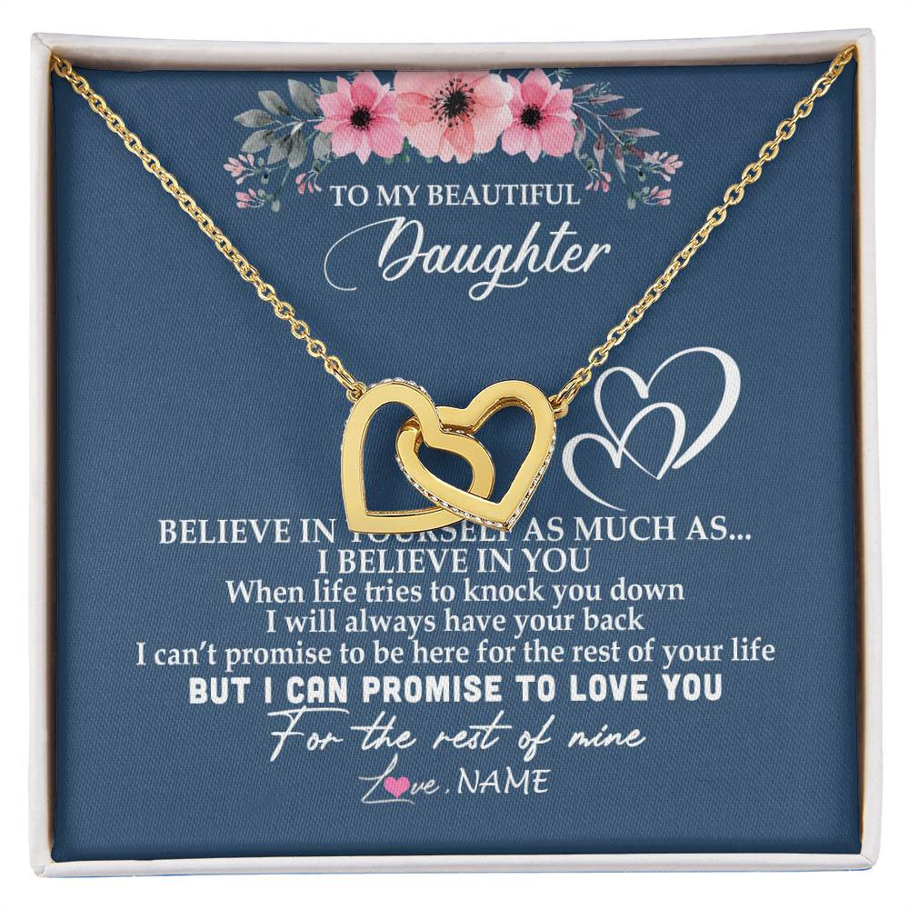 Interlocking Hearts Necklace 18K Yellow Gold Finish | Personalized To My Daughter Necklace from Mom Dad Mother Believe In Yourself Daughter Birthday Graduation Christmas Customized Message Card | teecentury