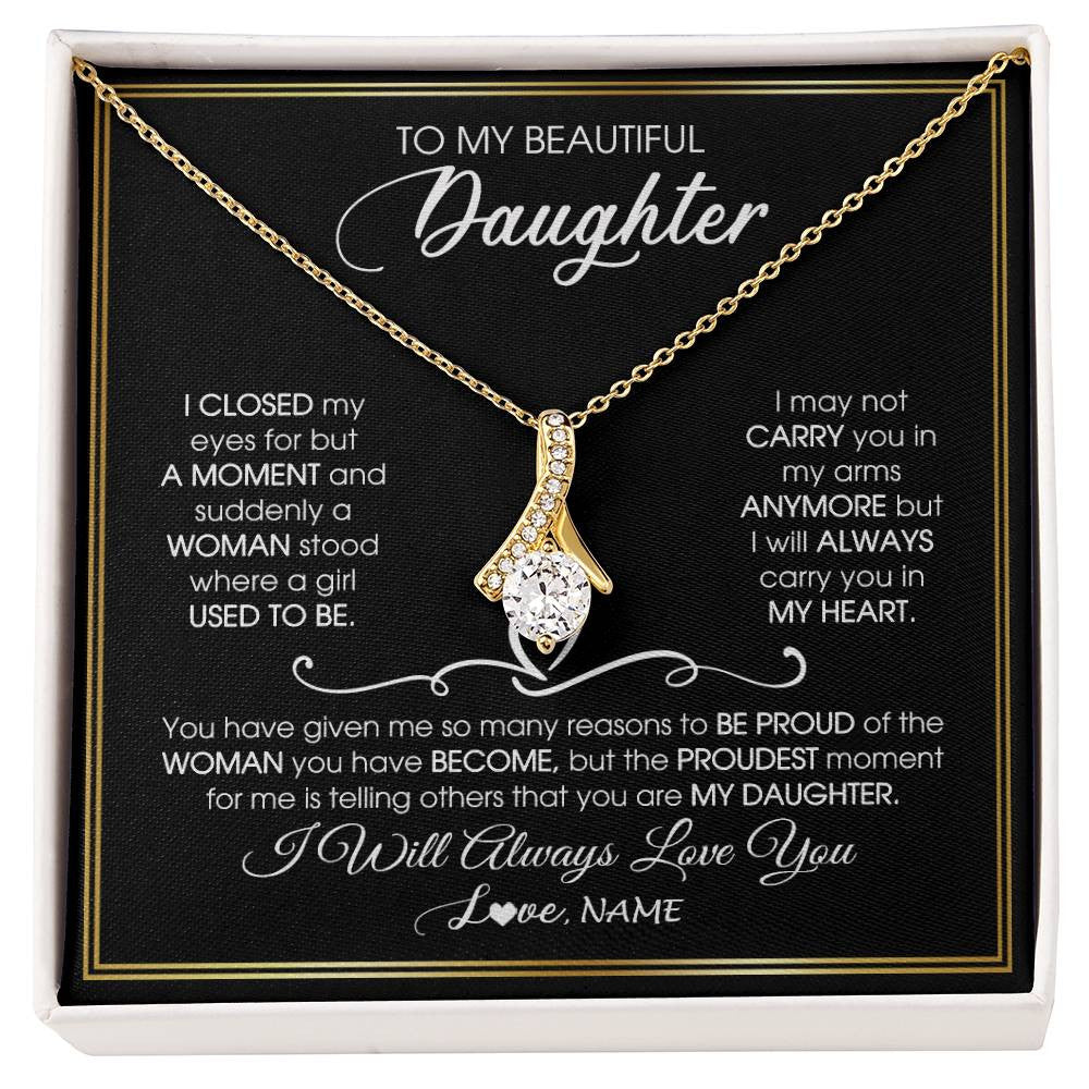 Alluring Beauty Necklace 18K Yellow Gold Finish | 1 | Personalized To My Daughter Necklace from Mom Mother Dad I Closed My Eyes For A Moment Daughter Birthday Graduation Christmas Customized Gift Box Message Card | teecentury