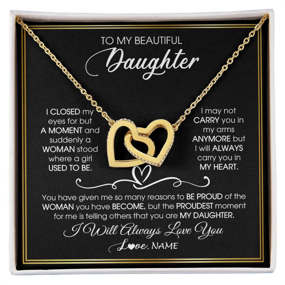 Interlocking Hearts Necklace 18K Yellow Gold Finish | 1 | Personalized To My Daughter Necklace from Mom Mother Dad I Closed My Eyes For A Moment Daughter Birthday Graduation Christmas Customized Gift Box Message Card | teecentury