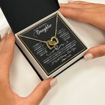 Interlocking Hearts Necklace 18K Yellow Gold Finish | 2 | Personalized To My Daughter Necklace from Mom Mother Dad I Closed My Eyes For A Moment Daughter Birthday Graduation Christmas Customized Gift Box Message Card | teecentury