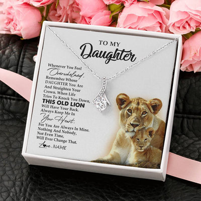 Alluring Beauty Necklace 14K White Gold Finish | 2 | Personalized To My Daughter Necklace from Mom Mother Whenever You Fell Overwhelmed Lion Daughter Birthday Graduation Christmas Customized Gift Box Message Card | teecentury