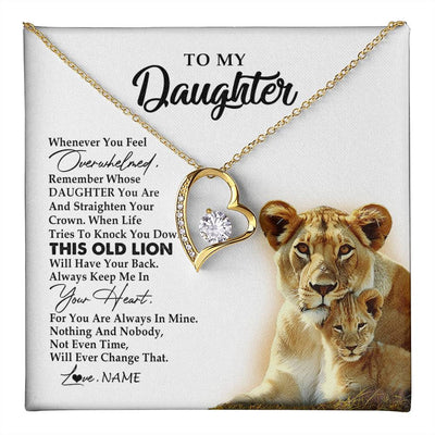 Forever Love Necklace 18K Yellow Gold Finish | 1 | Personalized To My Daughter Necklace from Mom Mother Whenever You Fell Overwhelmed Lion Daughter Birthday Graduation Christmas Customized Gift Box Message Card | teecentury