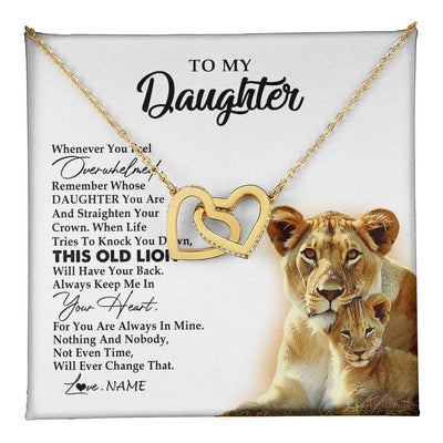 Interlocking Hearts Necklace 18K Yellow Gold Finish | 1 | Personalized To My Daughter Necklace from Mom Mother Whenever You Fell Overwhelmed Lion Daughter Birthday Graduation Christmas Customized Gift Box Message Card | teecentury