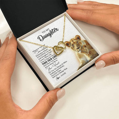 Interlocking Hearts Necklace 18K Yellow Gold Finish | 2 | Personalized To My Daughter Necklace from Mom Mother Whenever You Fell Overwhelmed Lion Daughter Birthday Graduation Christmas Customized Gift Box Message Card | teecentury