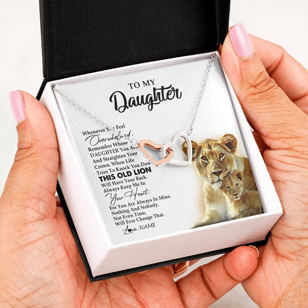 Interlocking Hearts Necklace Stainless Steel & Rose Gold Finish | 2 | Personalized To My Daughter Necklace from Mom Mother Whenever You Fell Overwhelmed Lion Daughter Birthday Graduation Christmas Customized Gift Box Message Card | teecentury