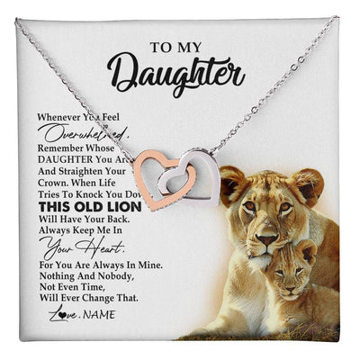 Interlocking Hearts Necklace Stainless Steel & Rose Gold Finish | 1 | Personalized To My Daughter Necklace from Mom Mother Whenever You Fell Overwhelmed Lion Daughter Birthday Graduation Christmas Customized Gift Box Message Card | teecentury