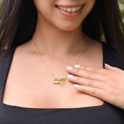 Interlocking Hearts Necklace 18K Yellow Gold Finish | Personalized To My Daughter On Her Graduation Day Necklace Flower I Love You I'm Proud Of You Class of 2023 Daughter Jewelry Customized Gift Box Message Card | teecentury