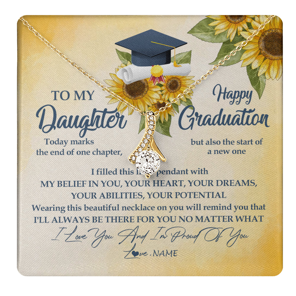 Alluring Beauty Necklace 18K Yellow Gold Finish | 1 | Personalized To My Daughter On Her Graduation Day Necklace Flower I Love You I'm Proud Of You Class of 2024 Daughter Jewelry Customized Gift Box Message Card | teecentury