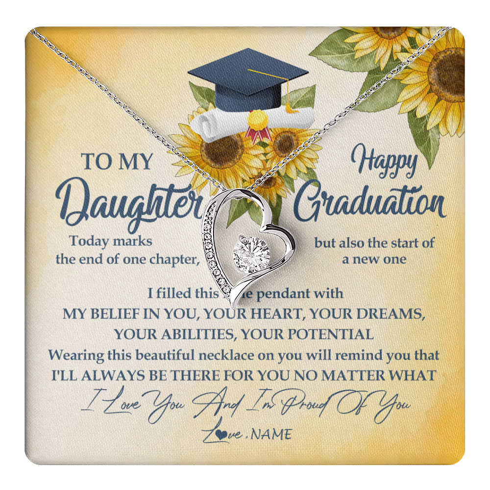 Forever Love Necklace 14K White Gold Finish | 1 | Personalized To My Daughter On Her Graduation Day Necklace Flower I Love You I'm Proud Of You Class of 2024 Daughter Jewelry Customized Gift Box Message Card | teecentury
