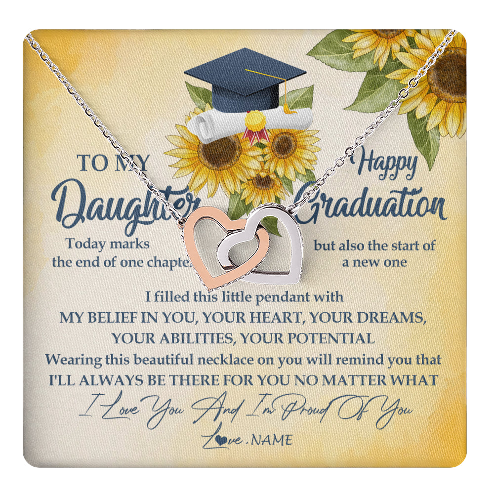 Interlocking Hearts Necklace Stainless Steel & Rose Gold Finish | 1 | Personalized To My Daughter On Her Graduation Day Necklace Flower I Love You I'm Proud Of You Class of 2024 Daughter Jewelry Customized Gift Box Message Card | teecentury