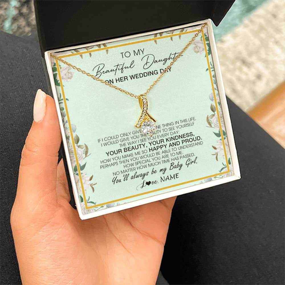 Alluring Beauty Necklace 18K Yellow Gold Finish | 2 | Personalized To My Daughter On Her Wedding Day Wedding Day Necklace From Mom Mother To Daughter Bride For Wedding Day Customized Gift Box Message Card | teecentury