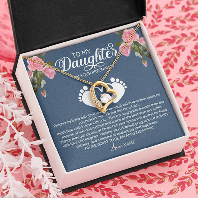 Forever Love Necklace 18K Yellow Gold Finish | Personalized To My Daughter On Your Pregnancy Necklace First Time Mom Expecting Mama Mom Mother's Day Pendant Jewelry Customized Gift Box Message Card | teecentury