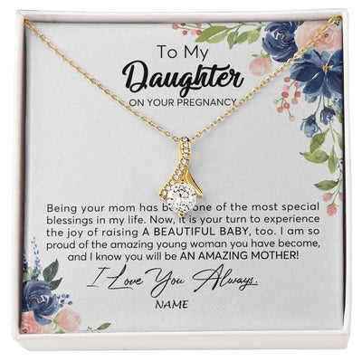 Alluring Beauty Necklace 18K Yellow Gold Finish | Personalized To My Daughter On Your Pregnany Necklace You Will Be Amazing Mother Mama New Mom First Time Mothers Day Jewelry Customized Gift Box Message Card | teecentury