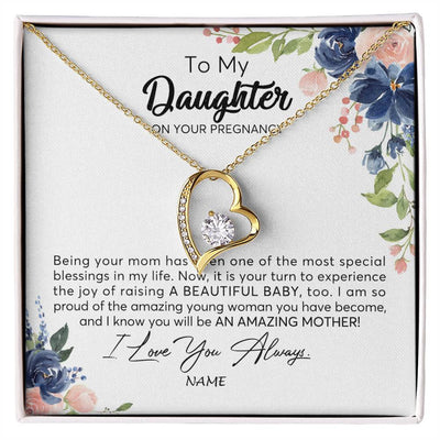 Forever Love Necklace 18K Yellow Gold Finish | Personalized To My Daughter On Your Pregnany Necklace You Will Be Amazing Mother Mama New Mom First Time Mothers Day Jewelry Customized Gift Box Message Card | teecentury