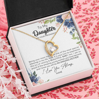 Forever Love Necklace 18K Yellow Gold Finish | Personalized To My Daughter On Your Pregnany Necklace You Will Be Amazing Mother Mama New Mom First Time Mothers Day Jewelry Customized Gift Box Message Card | teecentury