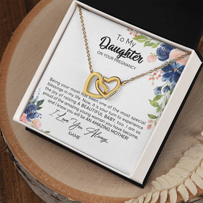 Interlocking Hearts Necklace 18K Yellow Gold Finish | Personalized To My Daughter On Your Pregnany Necklace You Will Be Amazing Mother Mama New Mom First Time Mothers Day Jewelry Customized Gift Box Message Card | teecentury