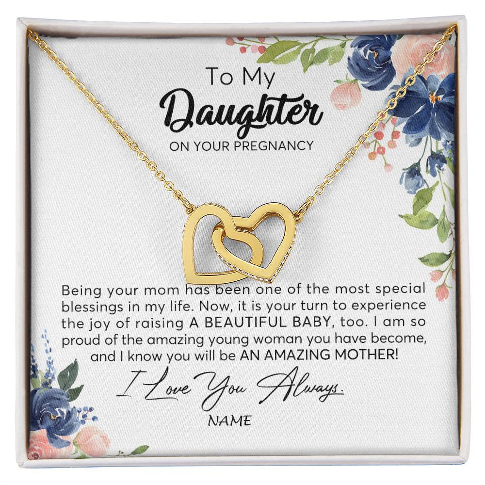 Interlocking Hearts Necklace 18K Yellow Gold Finish | Personalized To My Daughter On Your Pregnany Necklace You Will Be Amazing Mother Mama New Mom First Time Mothers Day Jewelry Customized Gift Box Message Card | teecentury