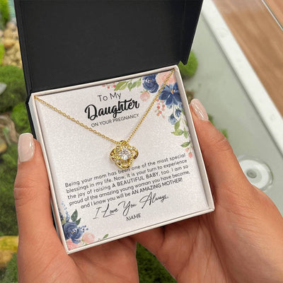 Love Knot Necklace 18K Yellow Gold Finish | Personalized To My Daughter On Your Pregnany Necklace You Will Be Amazing Mother Mama New Mom First Time Mothers Day Jewelry Customized Gift Box Message Card | teecentury