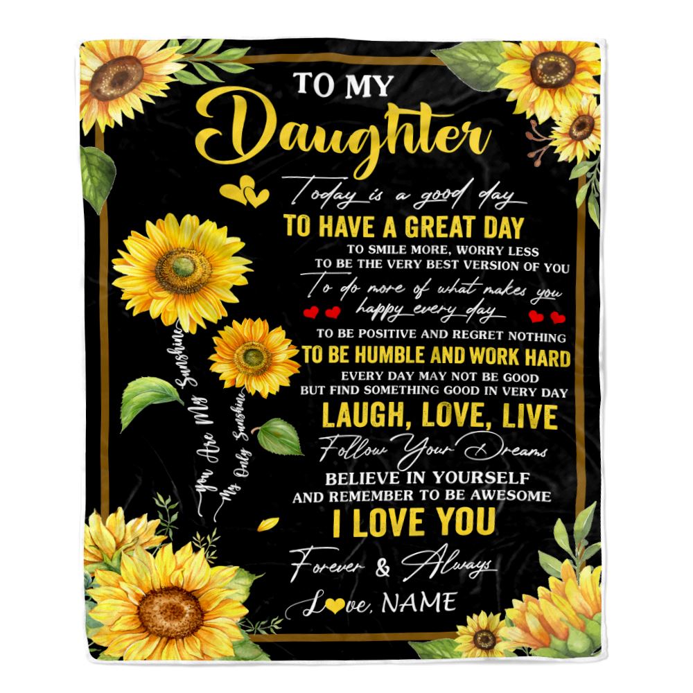 Personalized To My Daughter Sunflower Blanket From Mom Mother Every Day Laugh Love Live Daughter Birthday Gifts Graduation Christmas Customized Fleece Blanket | teecentury