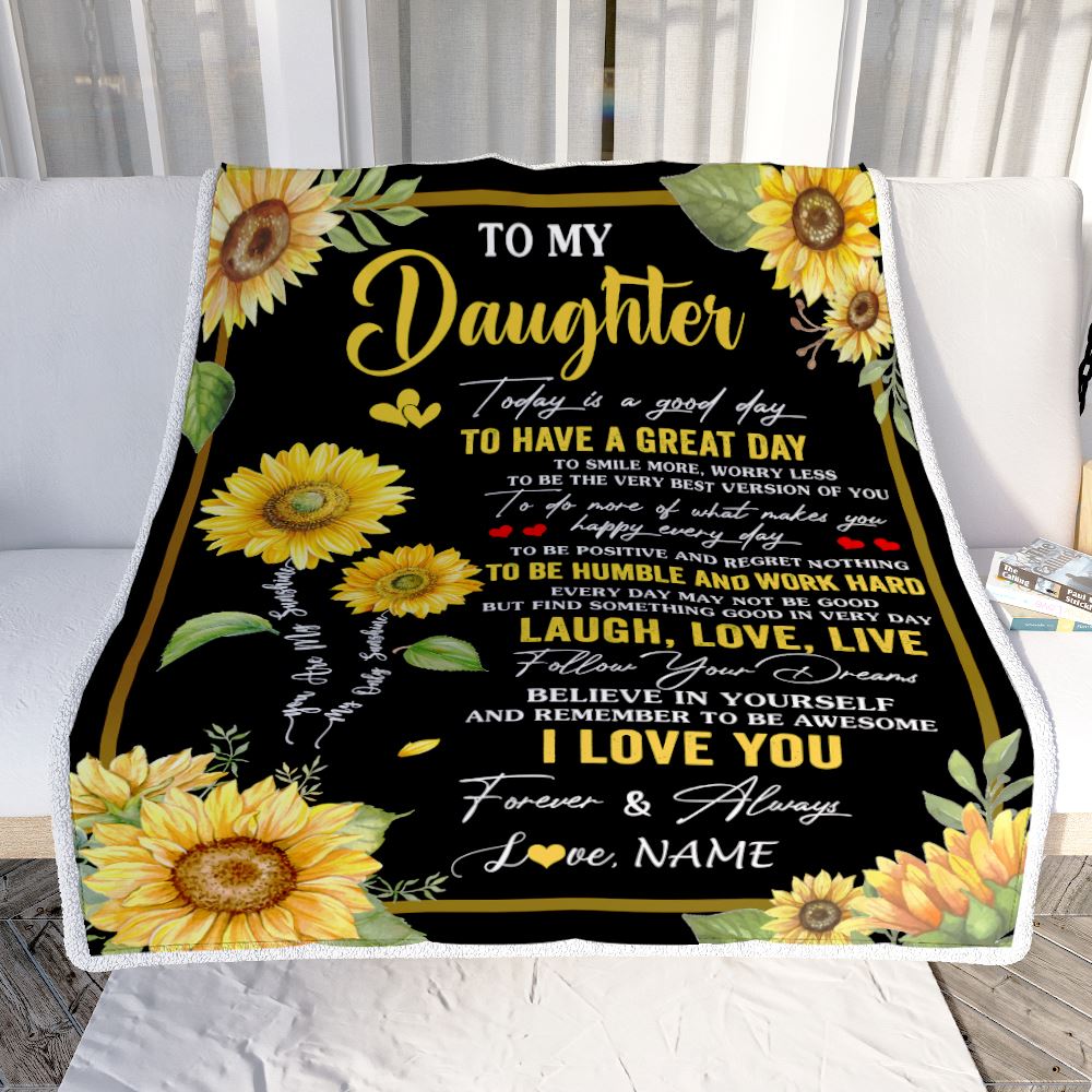 Personalized To My Daughter Sunflower Blanket From Mom Mother Every Day Laugh Love Live Daughter
