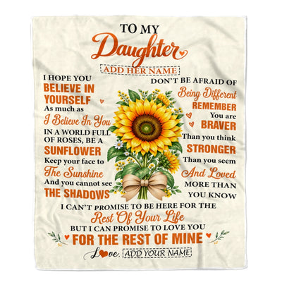 Personalized To My Daughter Sunflower From Mom Dad Blanket Inspirational Birthday Idea Daughter Gift Graduation Christmas Custom Fleece Throw Blanket | teecentury